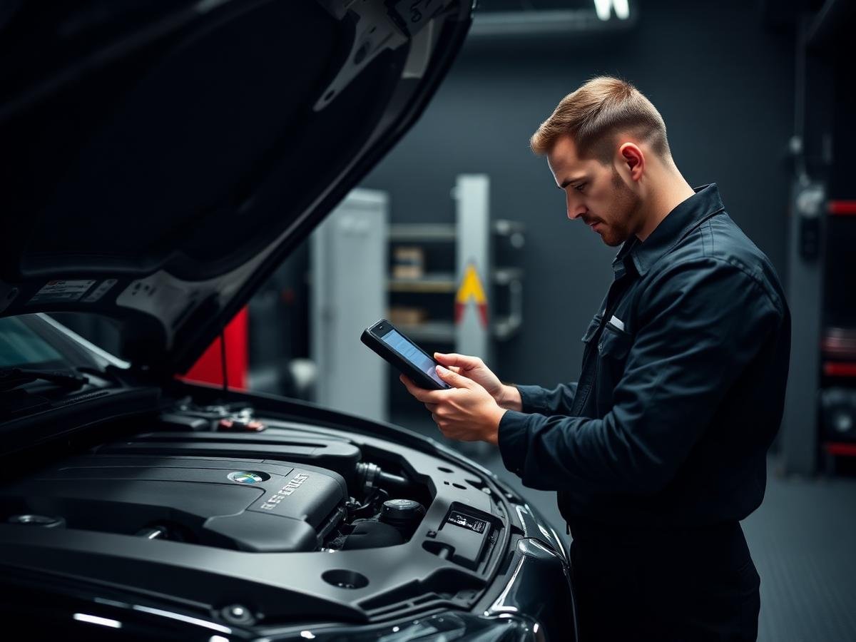 Technician performing computer diagnostics