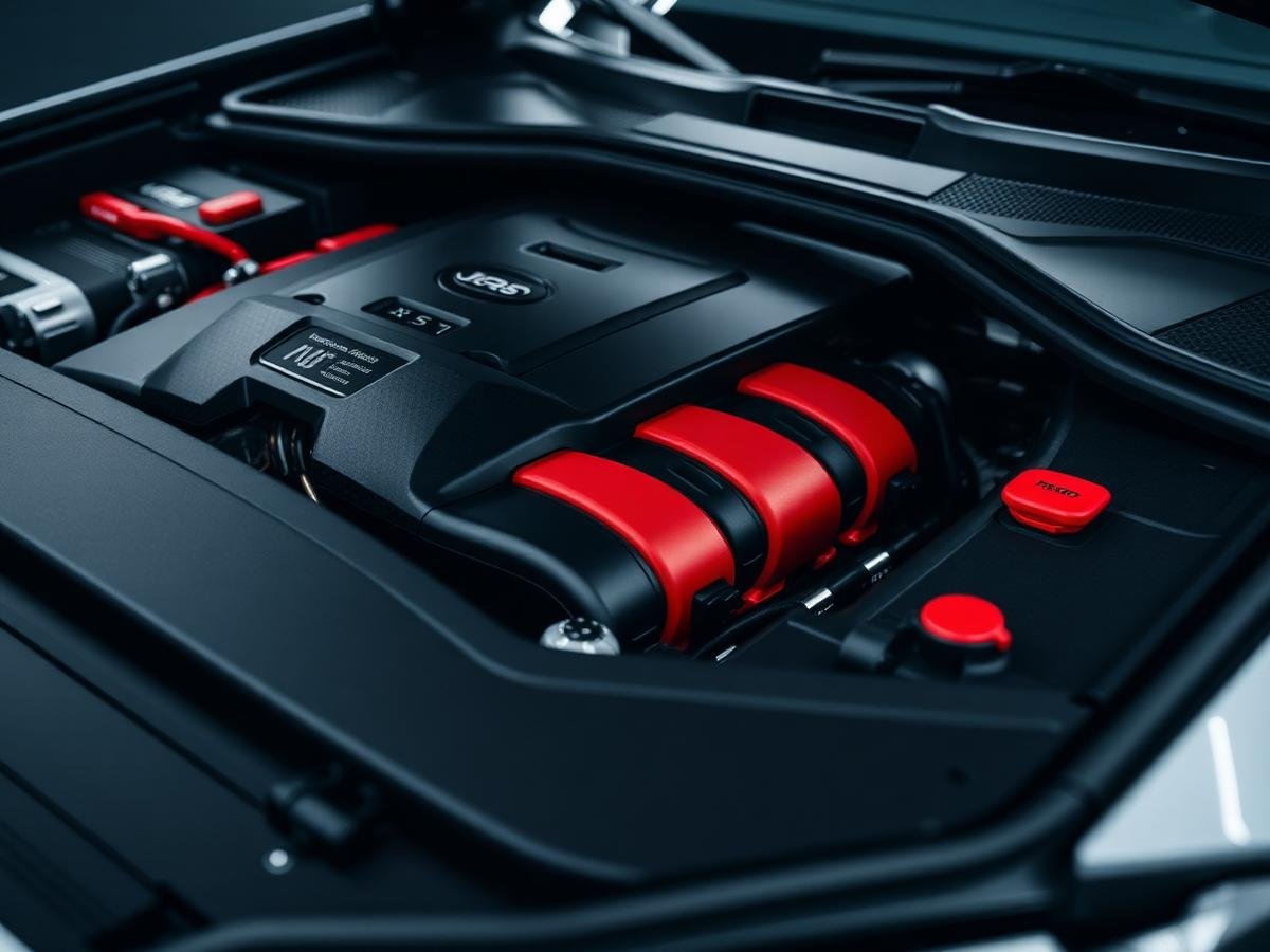 Close-up of serviced luxury car engine bay