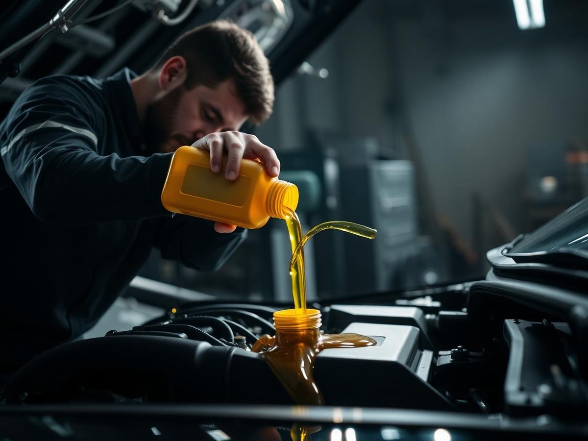 Mechanic performing engine oil change