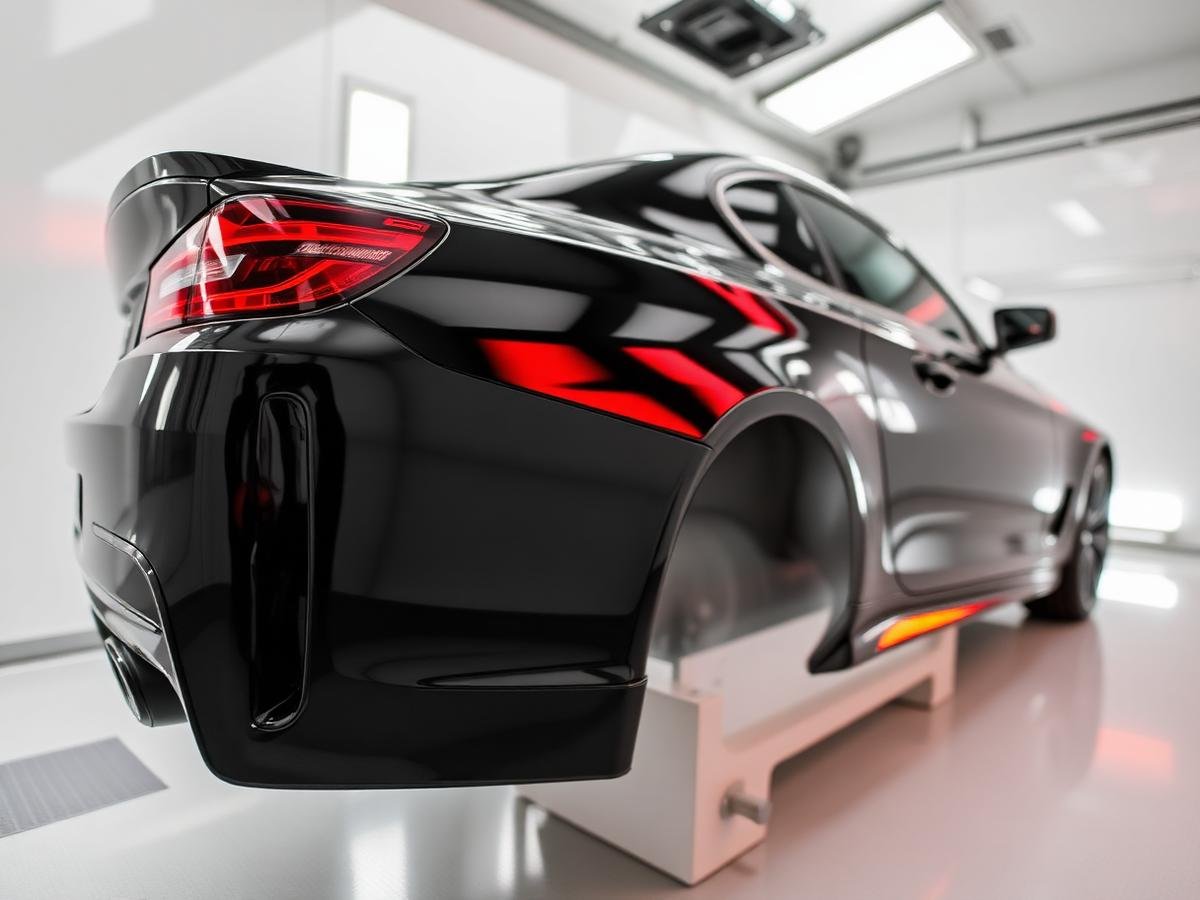 Freshly painted glossy black car panel