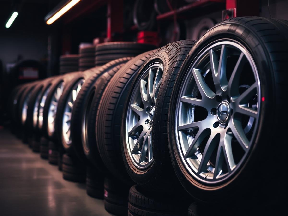 Row of premium tyres and alloy wheels